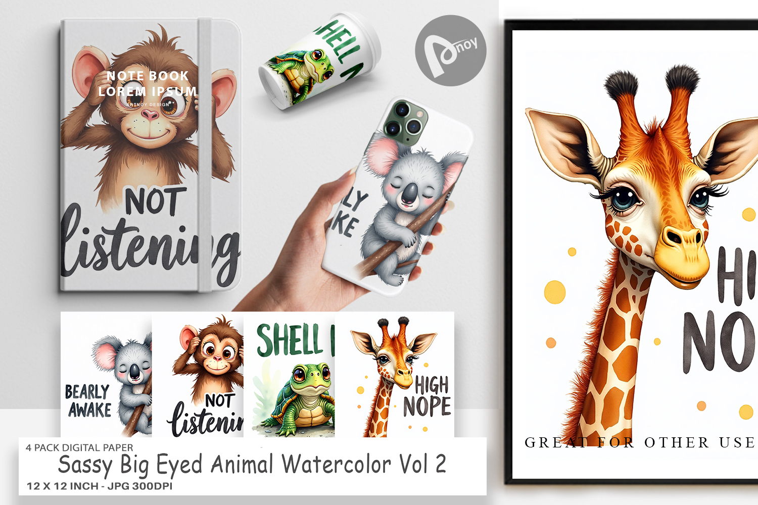 Sassy Big-Eyed Animal Puns Digital Paper product image 1