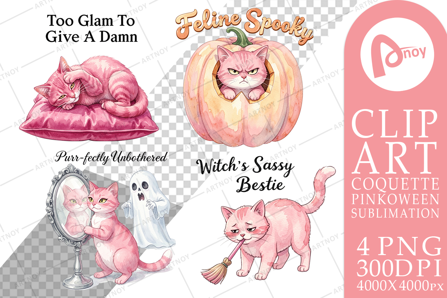 Sassy Pink Cat Halloween Sublimation product image 1