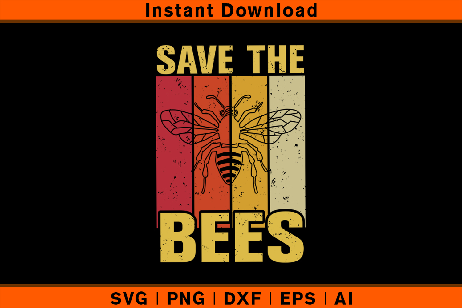Save The Bees SVG | Retro Striped Vintage Bee Cut File product image 1