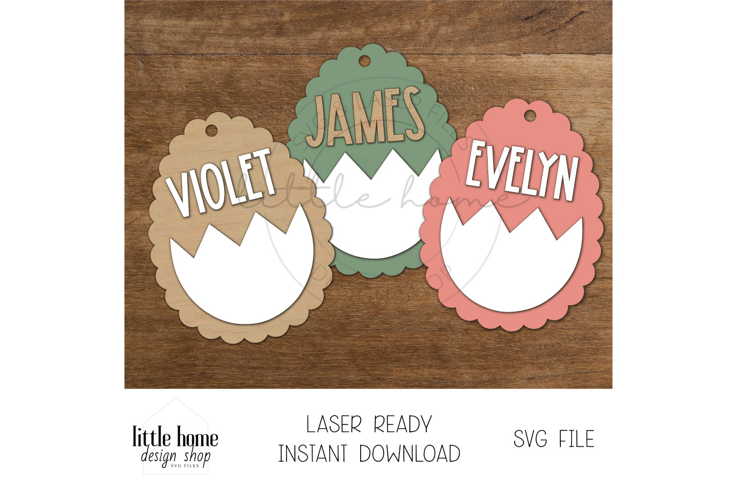 Scalloped Easter Egg Basket Name Tag, Easter Laser Files product image 1