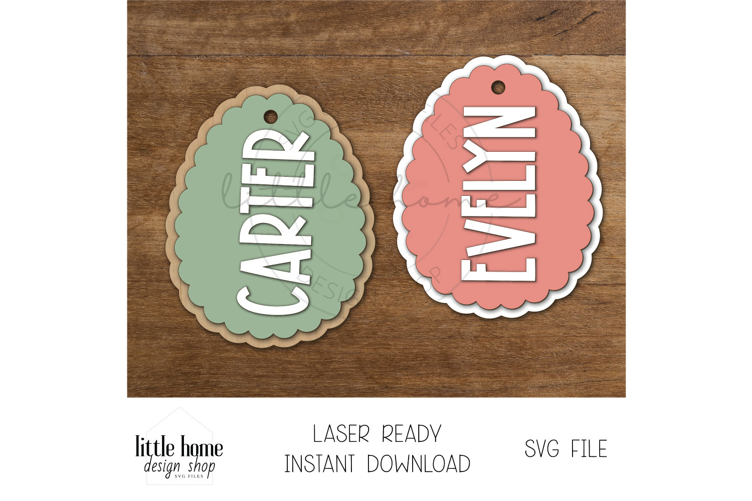 Scalloped Easter Egg Basket Name Tag, Easter Laser Files product image 1