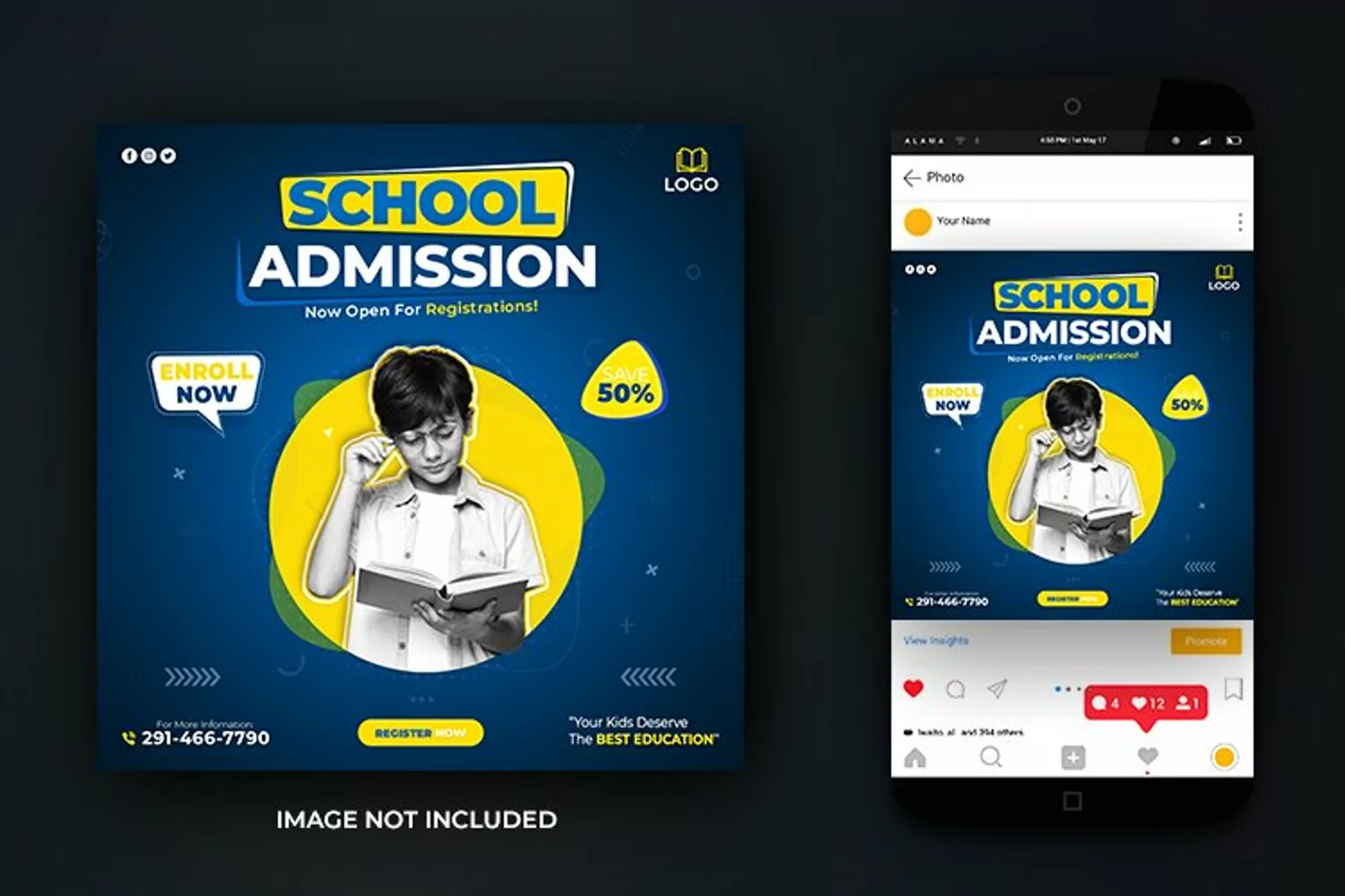 School Admission Instagram and Facebook Post Design Template product image 1