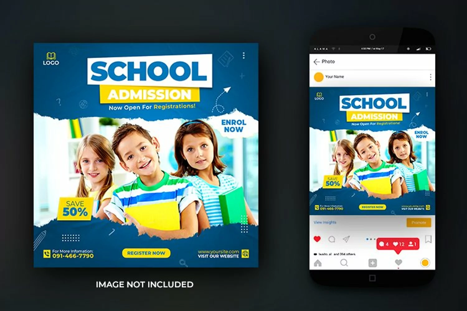 School Admission Social Media Instagram Post Design Template product image 1
