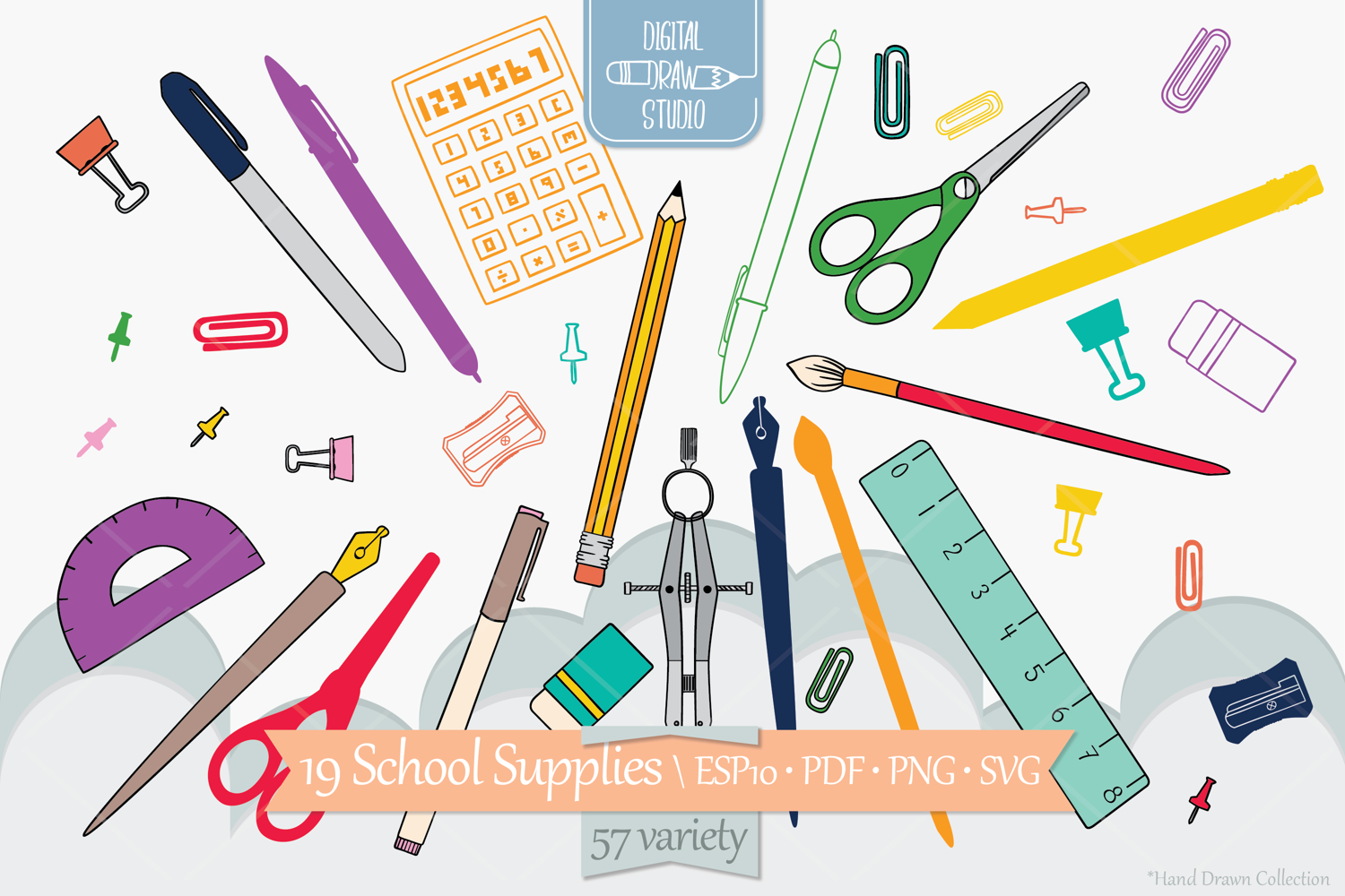 School Supplies Color | Hand Drawn Stationary, Office Doodle product image 1