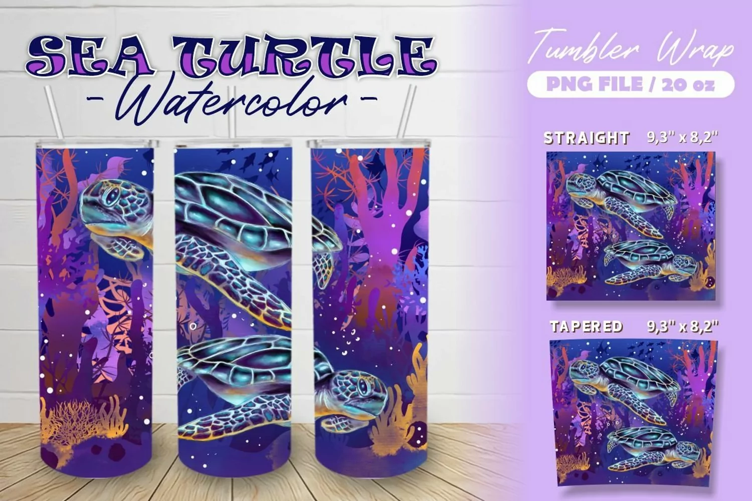 Sea Turtle Watercolor - Sea Animals Tumbler Wrap