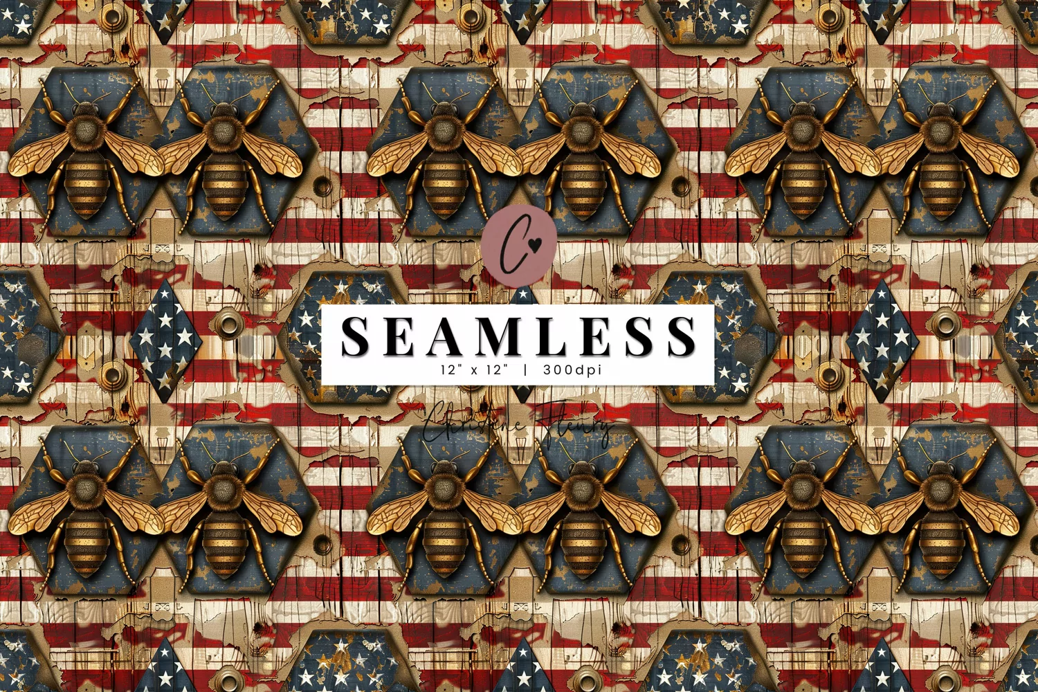 Seamless Cottagecore Patriotic Bee Pattern product image 1