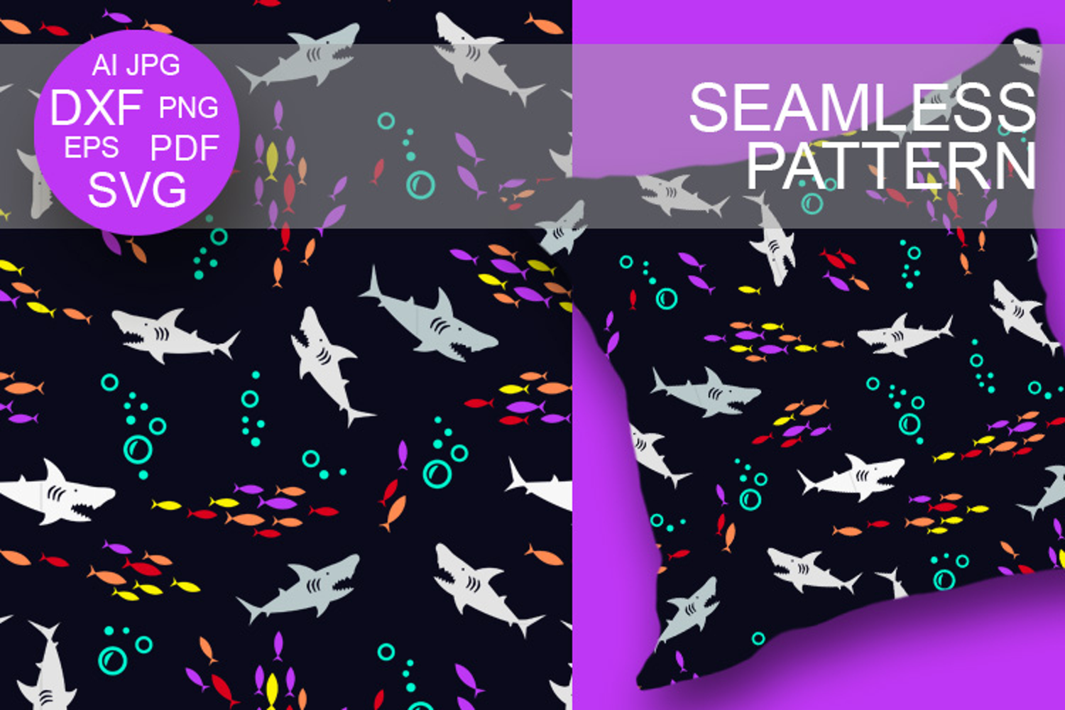 Seamless pattern shark jaws fish backdrop Color Background product image 1