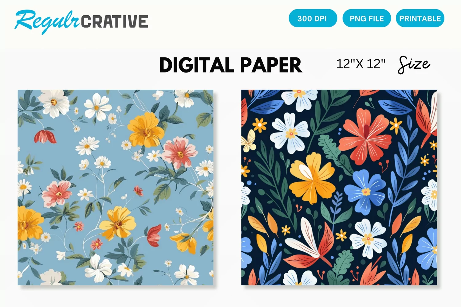 Watercolor Blooms Seamless Digital Paper, Blooms Pattern product image 1