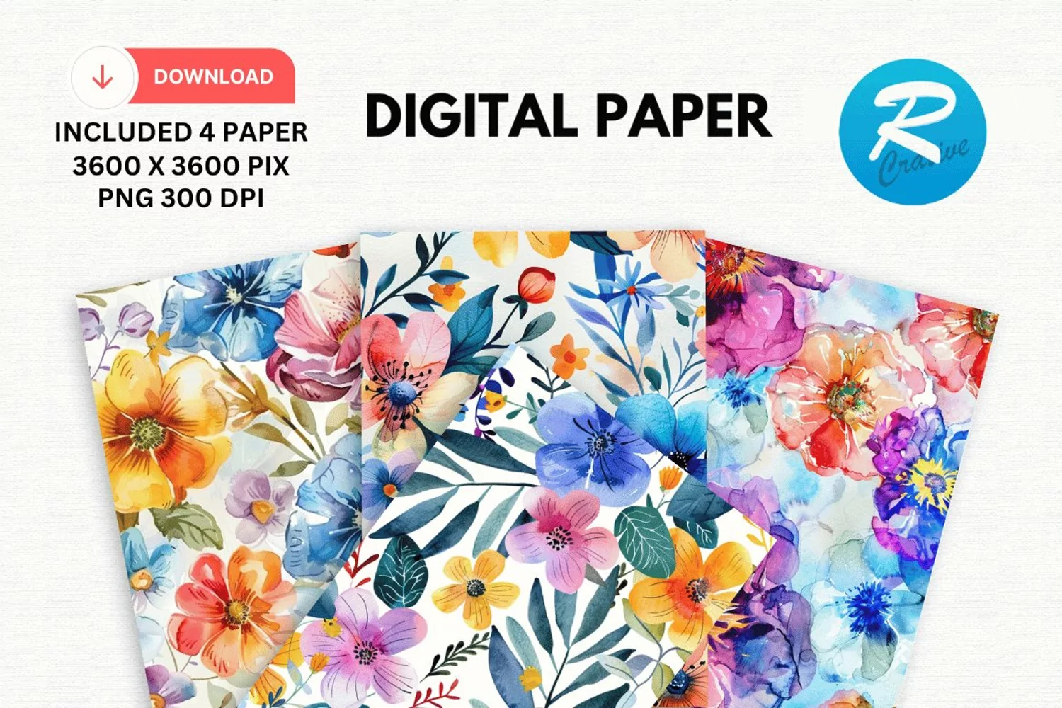 Watercolor Floral Digital Paper, Floral Background product image 1