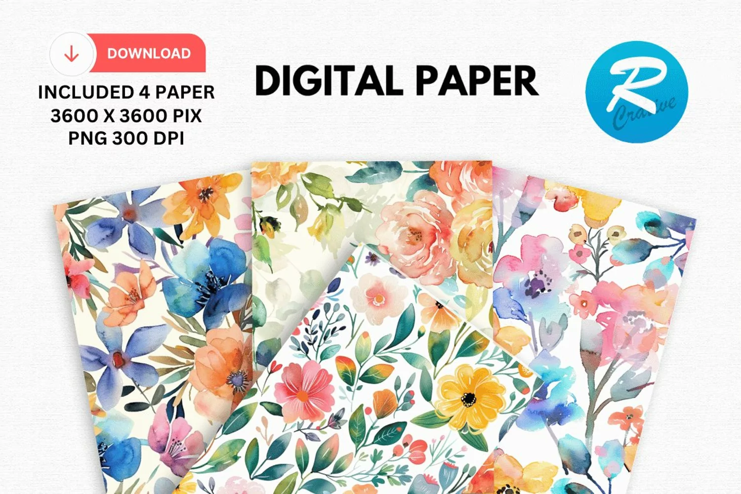 Watercolor Floral Digital Paper, Floral Background product image 1