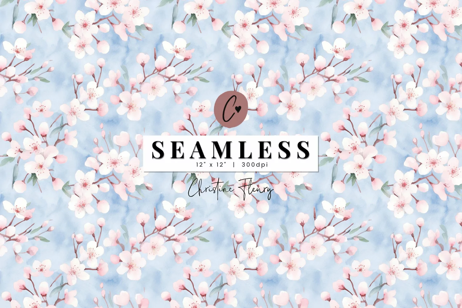 Seamless Soft Pink & Blue Cherry Blossoms Pattern product image 1