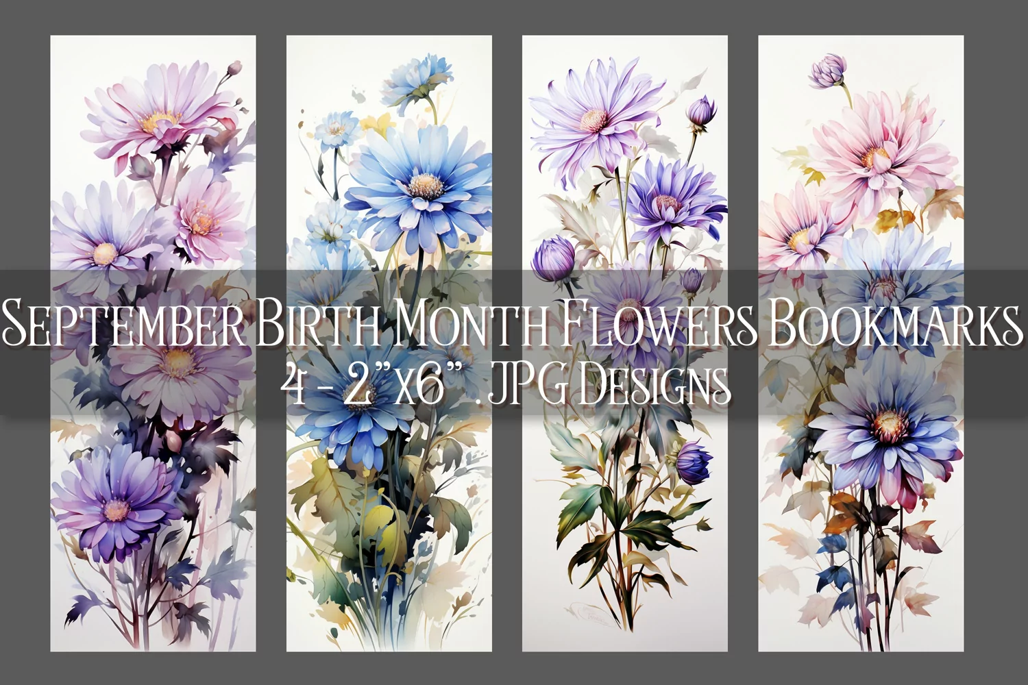 Floral Bookmark, September Bookmark, Aster Flowers Bookmark product image 1