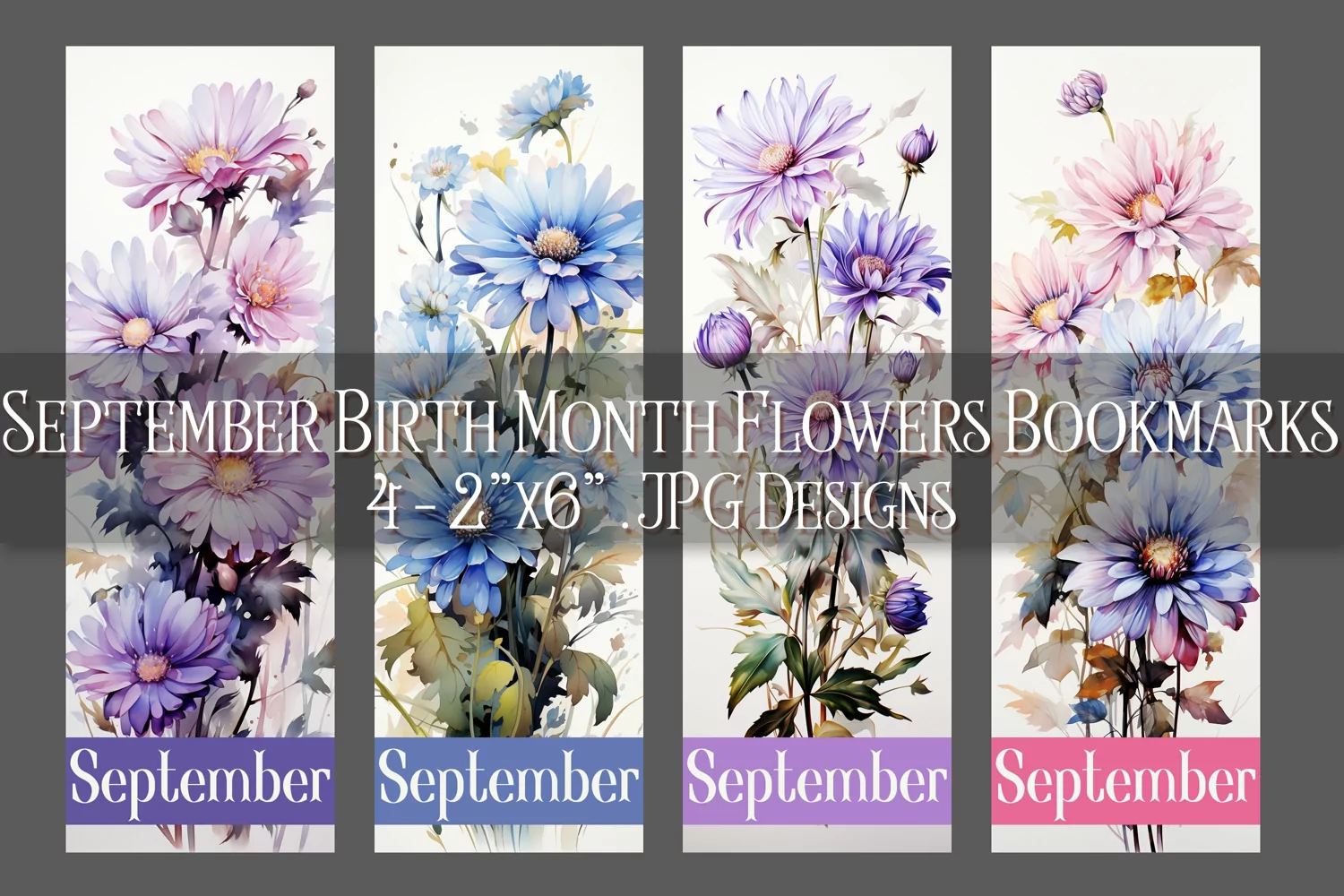 Floral Bookmark, September Bookmark, Aster Flowers Bookmark product image 1
