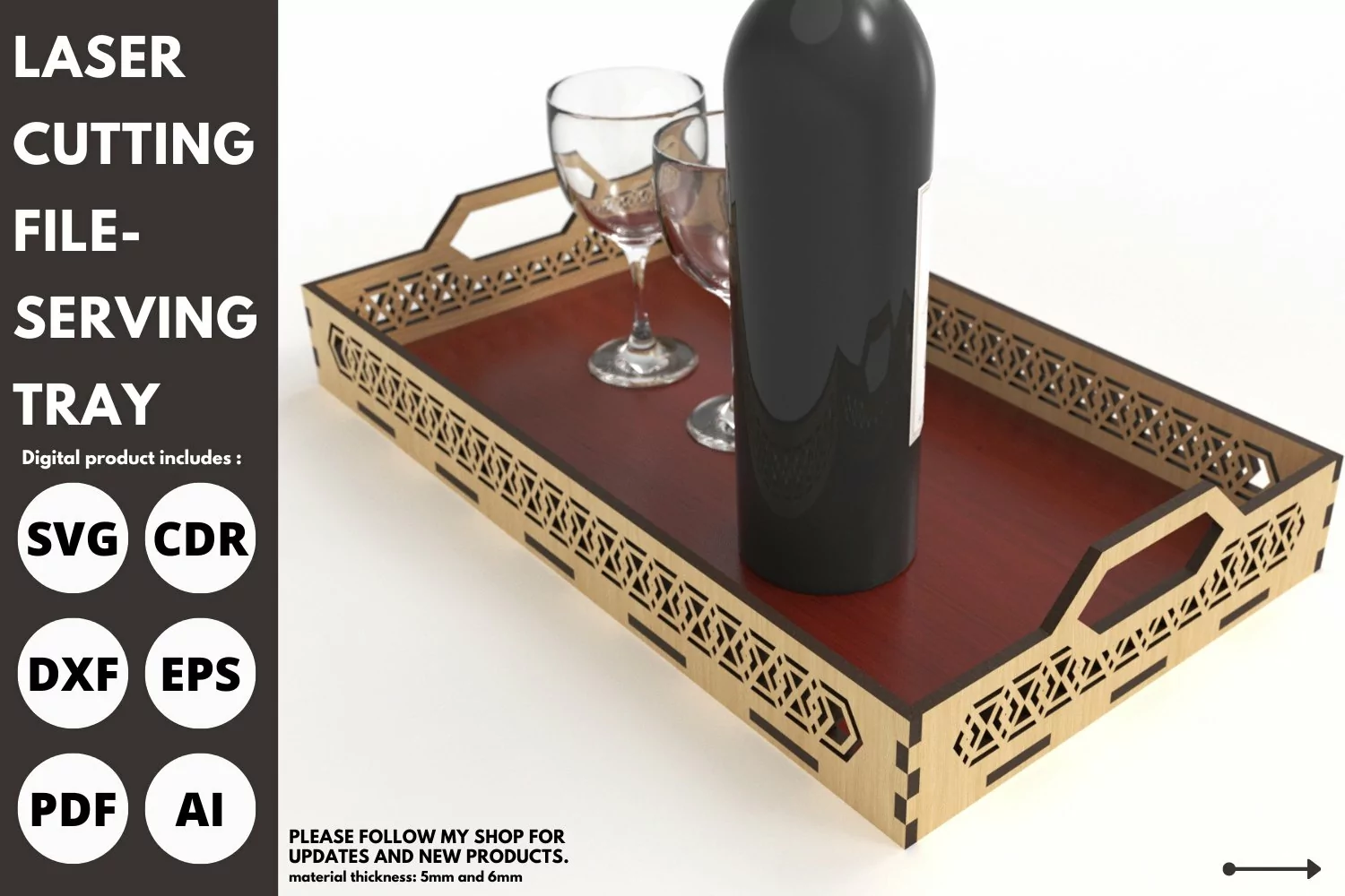 Serving Trays with Handle, laser cut files, Glowforge, svg product image 1