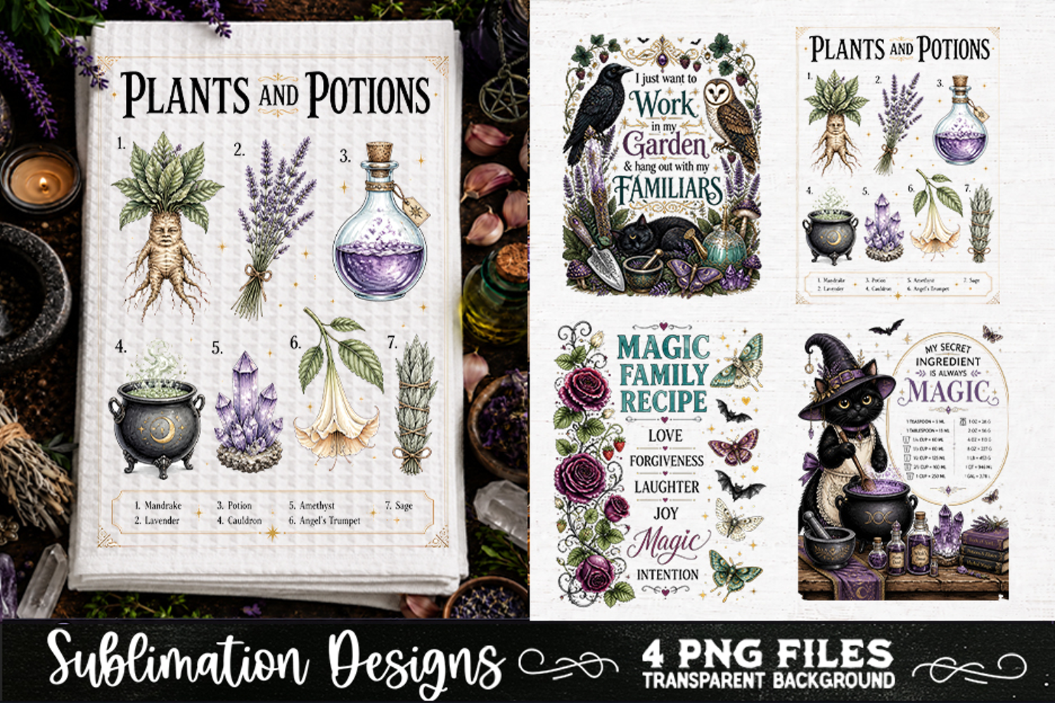 Magic Witchy Kitchen Towels PNG Sublimation Designs 4 Files product image 1