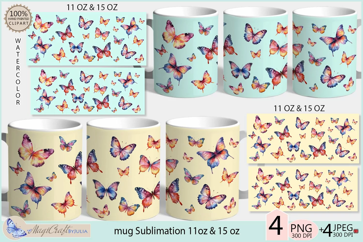 Mug Wrap butterflies Sublimation| butterflies mug 11oz 15oz product image 1