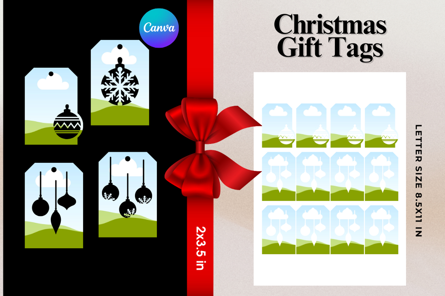 Christmas Gift Tags Canva Frame DIY Labels Editable Bag Tag product image 1