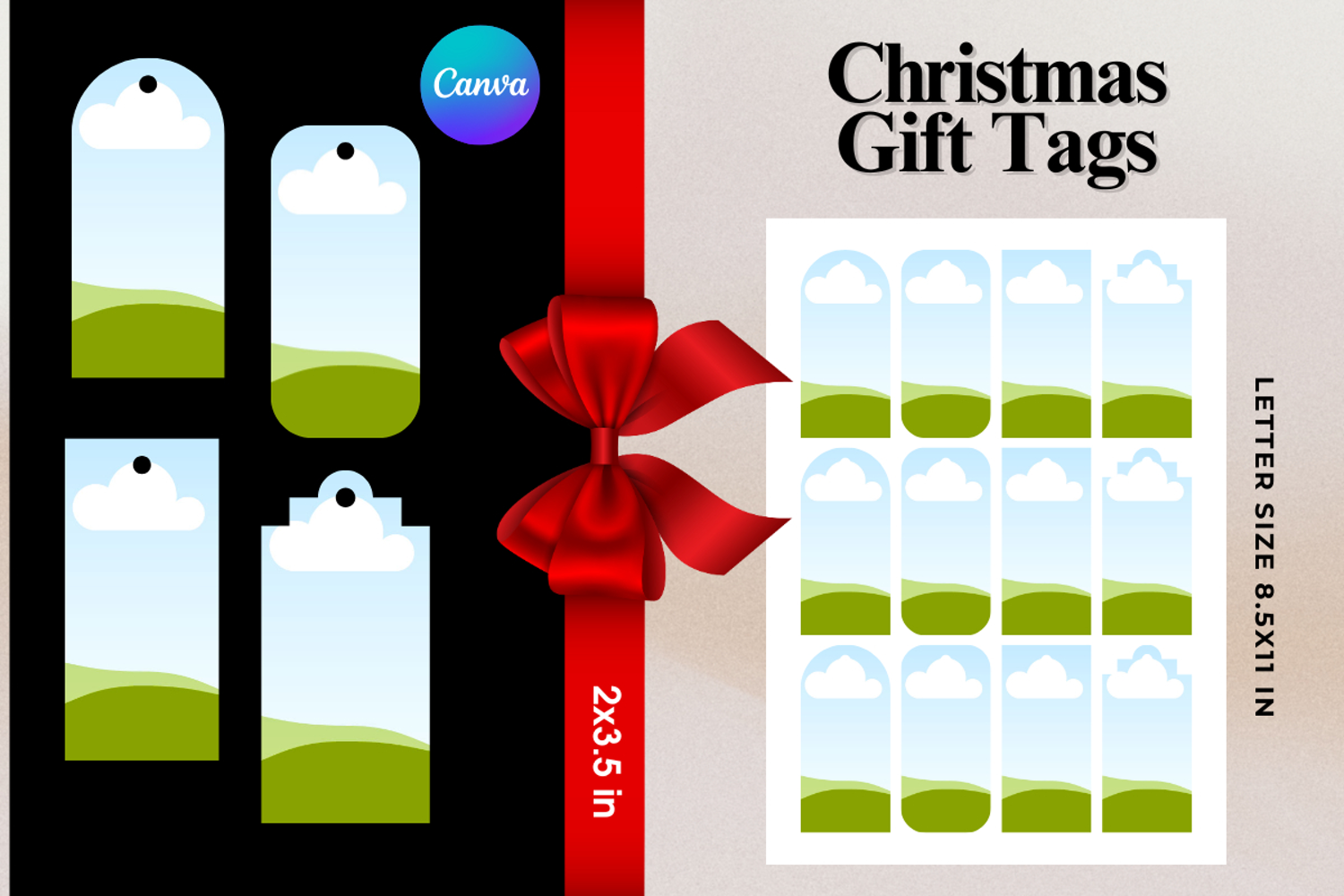 Christmas Gift Tags Canva Frame DIY Labels Editable Bag Tag product image 1