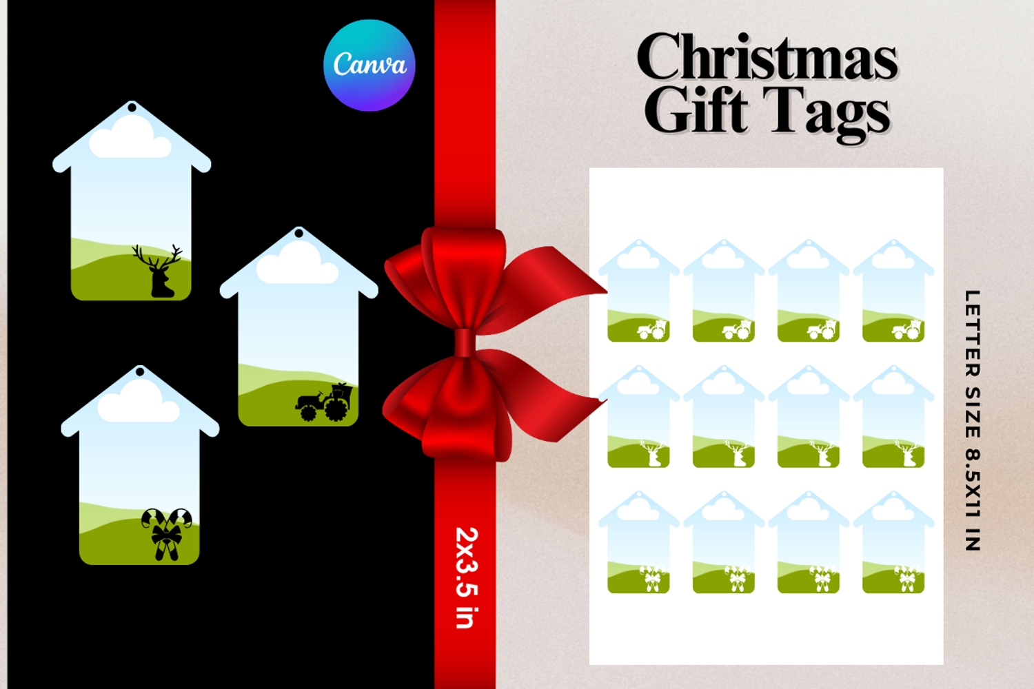 Christmas Gift Tags Canva Frame DIY Labels Editable Bag Tag product image 1