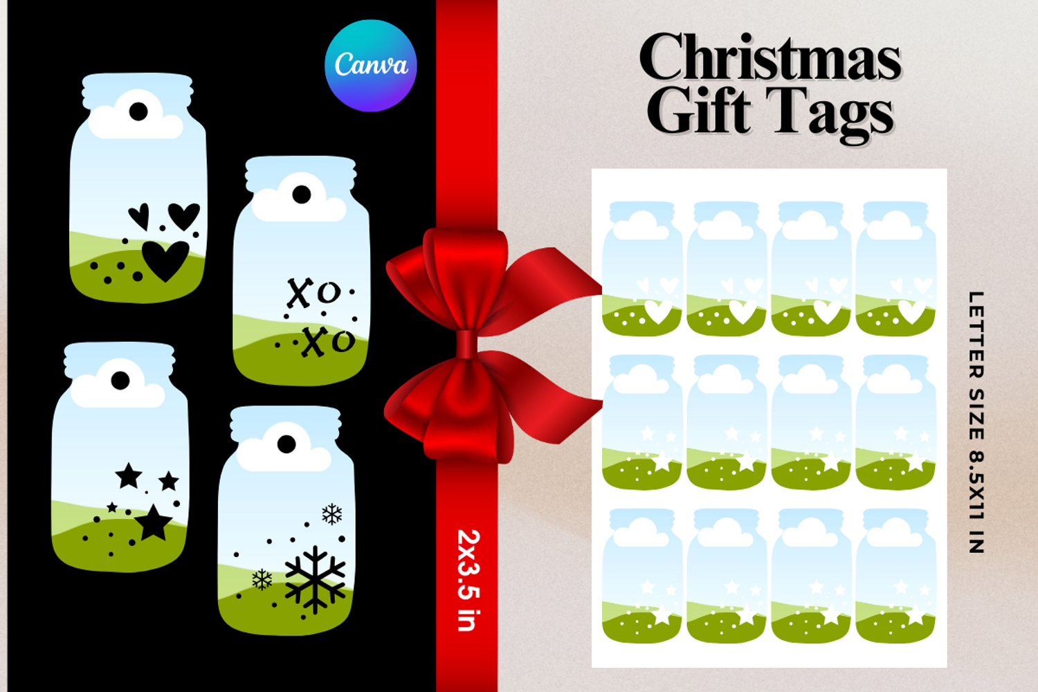 Christmas Gift Tags Canva Frame DIY Labels Editable Bag Tag product image 1