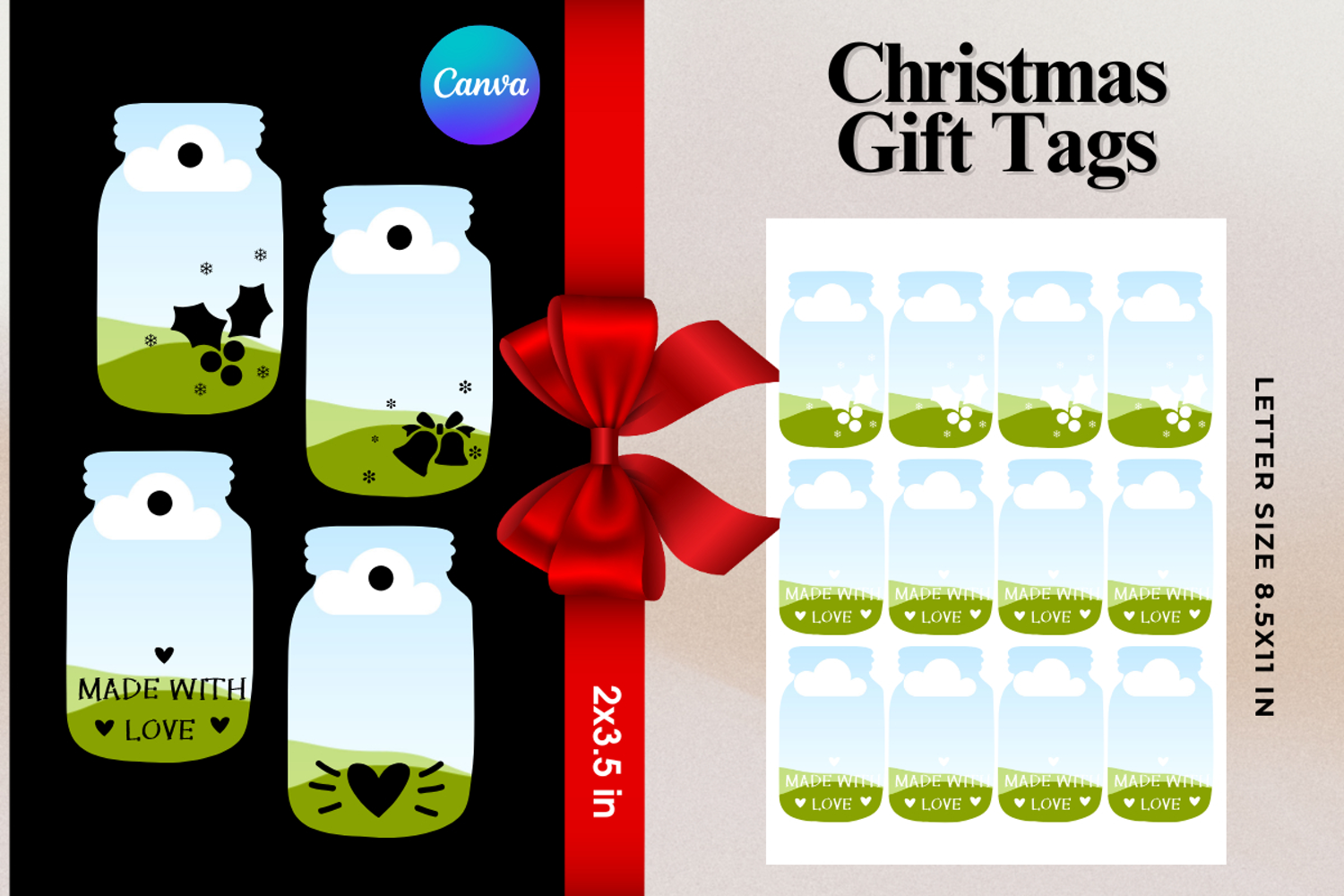 Christmas Gift Tags Canva Frame DIY Labels Editable Bag Tag product image 1