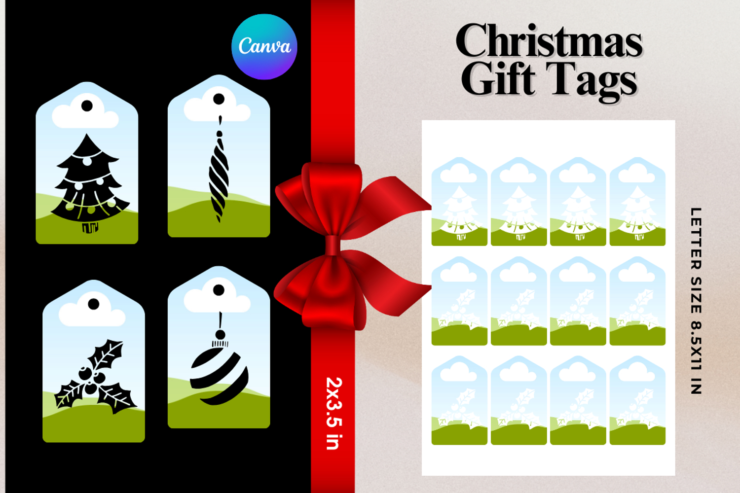 Christmas Gift Tags Canva Frame DIY Labels Editable Bag Tag product image 1