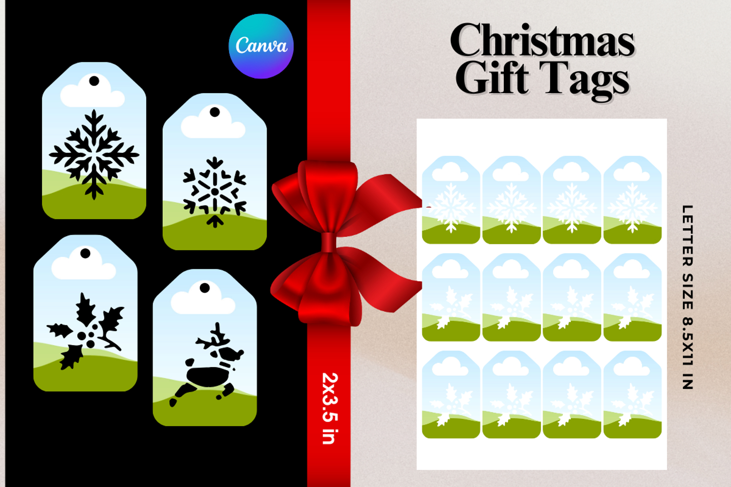 Christmas Gift Tags Canva Frame DIY Labels Editable Bag Tag product image 1