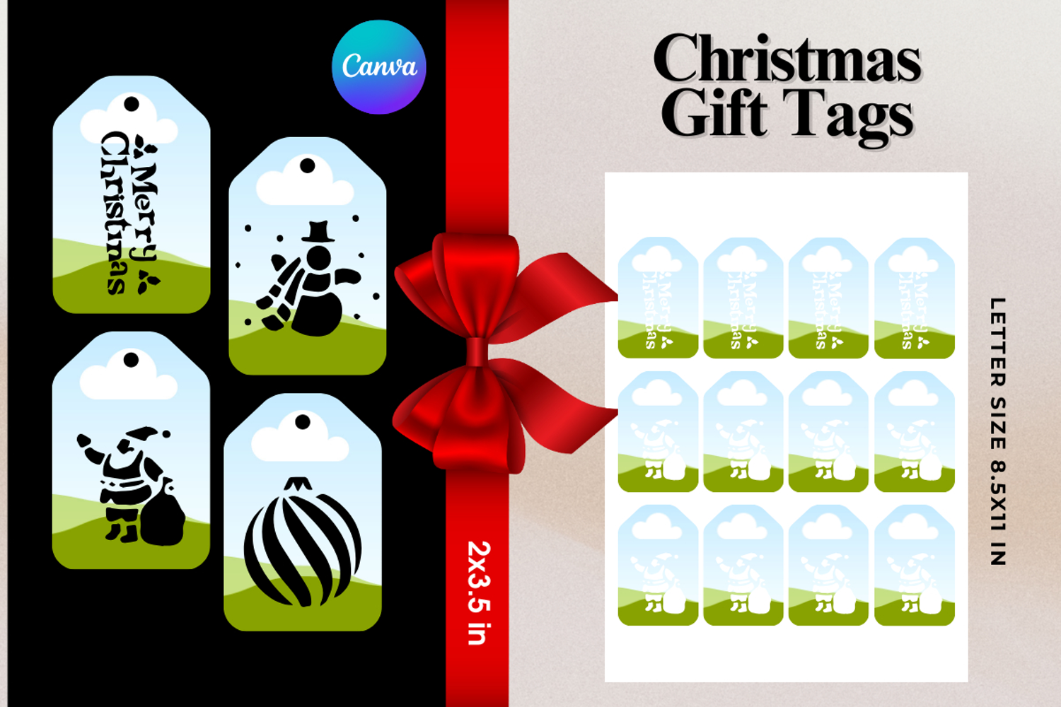 Christmas Gift Tags Canva Frame DIY Labels Editable Bag Tag product image 1