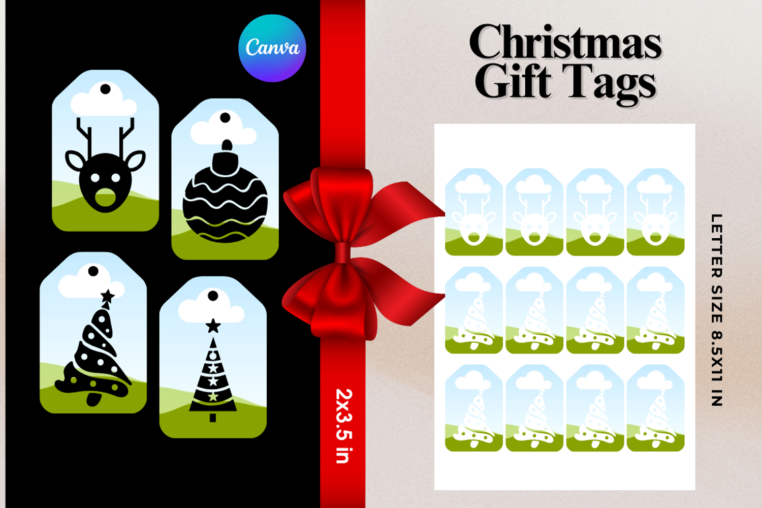 Christmas Gift Tags Canva Frame DIY Labels Editable Bag Tag product image 1