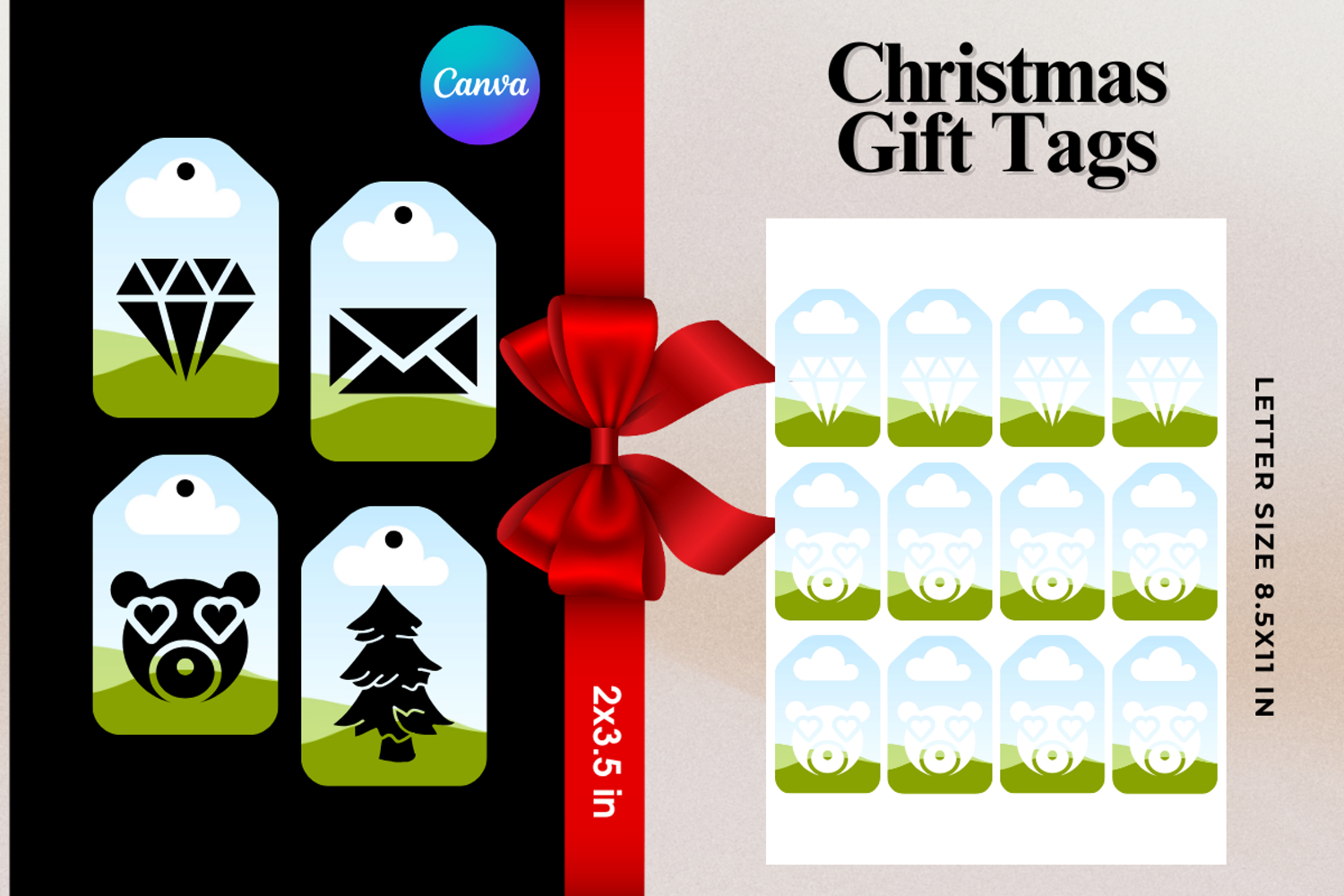 Christmas Gift Tags Canva Frame DIY Labels Editable Bag Tag product image 1
