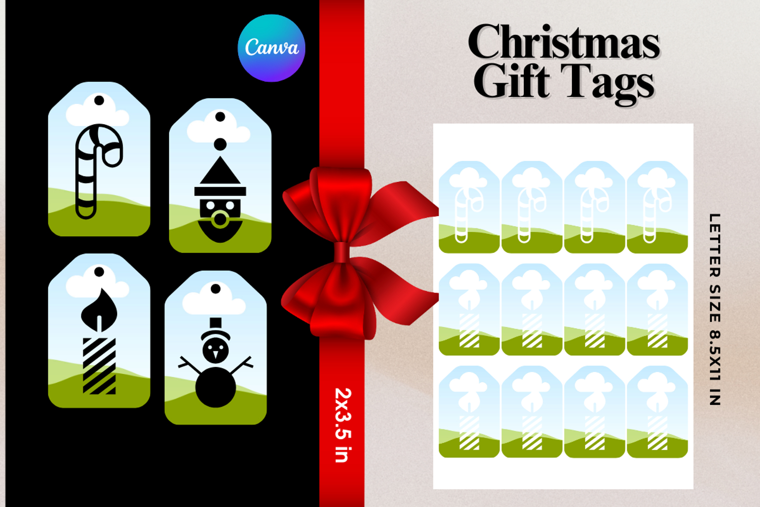 Christmas Gift Tags Canva Frame DIY Labels Editable Bag Tag product image 1