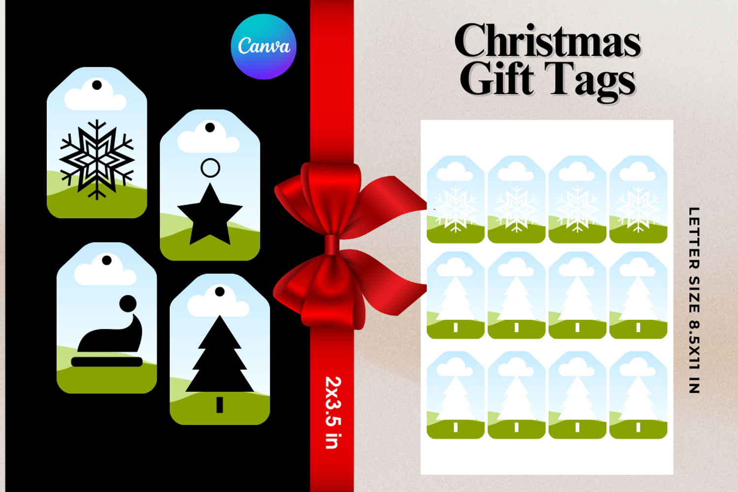 Christmas Gift Tags Canva Frame DIY Labels Editable Bag Tag product image 1