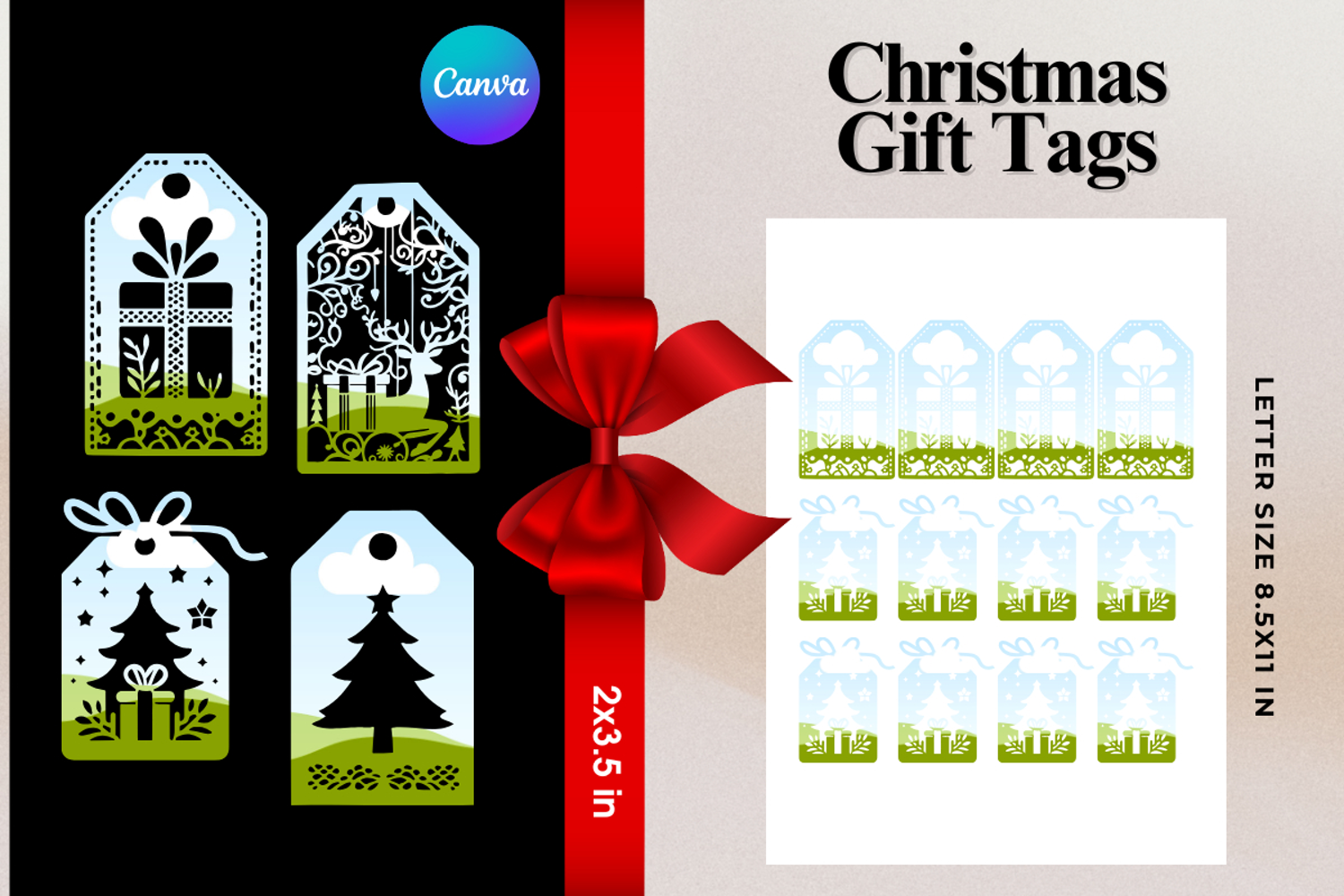 Christmas Gift Tags Canva Frame DIY Labels Editable Bag Tag product image 1