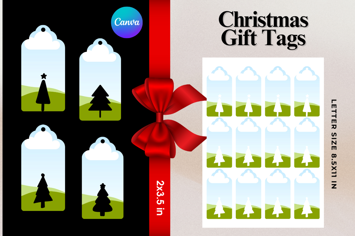 Christmas Gift Tags Canva Frame DIY Labels Editable Bag Tag product image 1