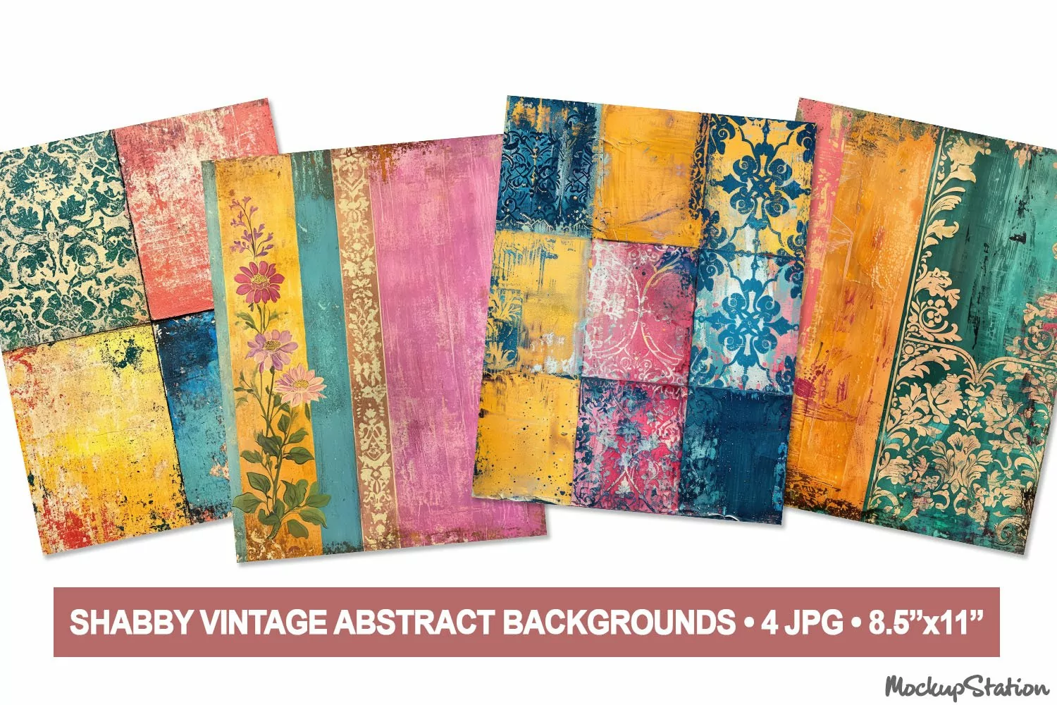 Shabby Abstract Background Junk Journal Pages, Scrapbook JPG product image 1