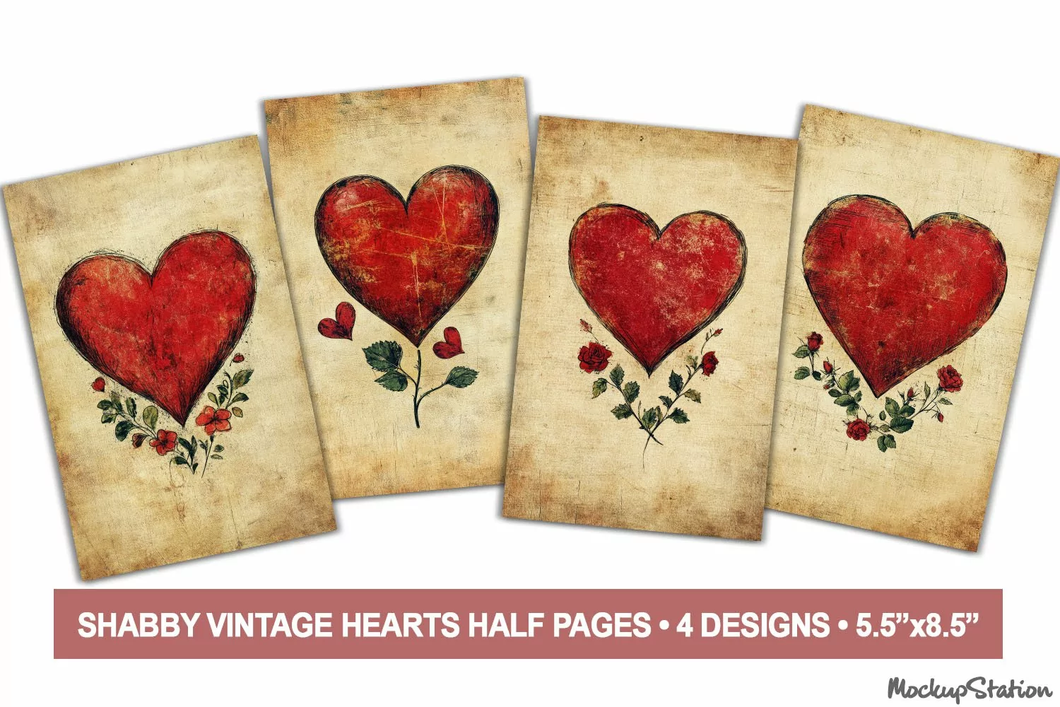 Romantic Heart Junk Journal Old Papers for Scrapbook | Love product image 1