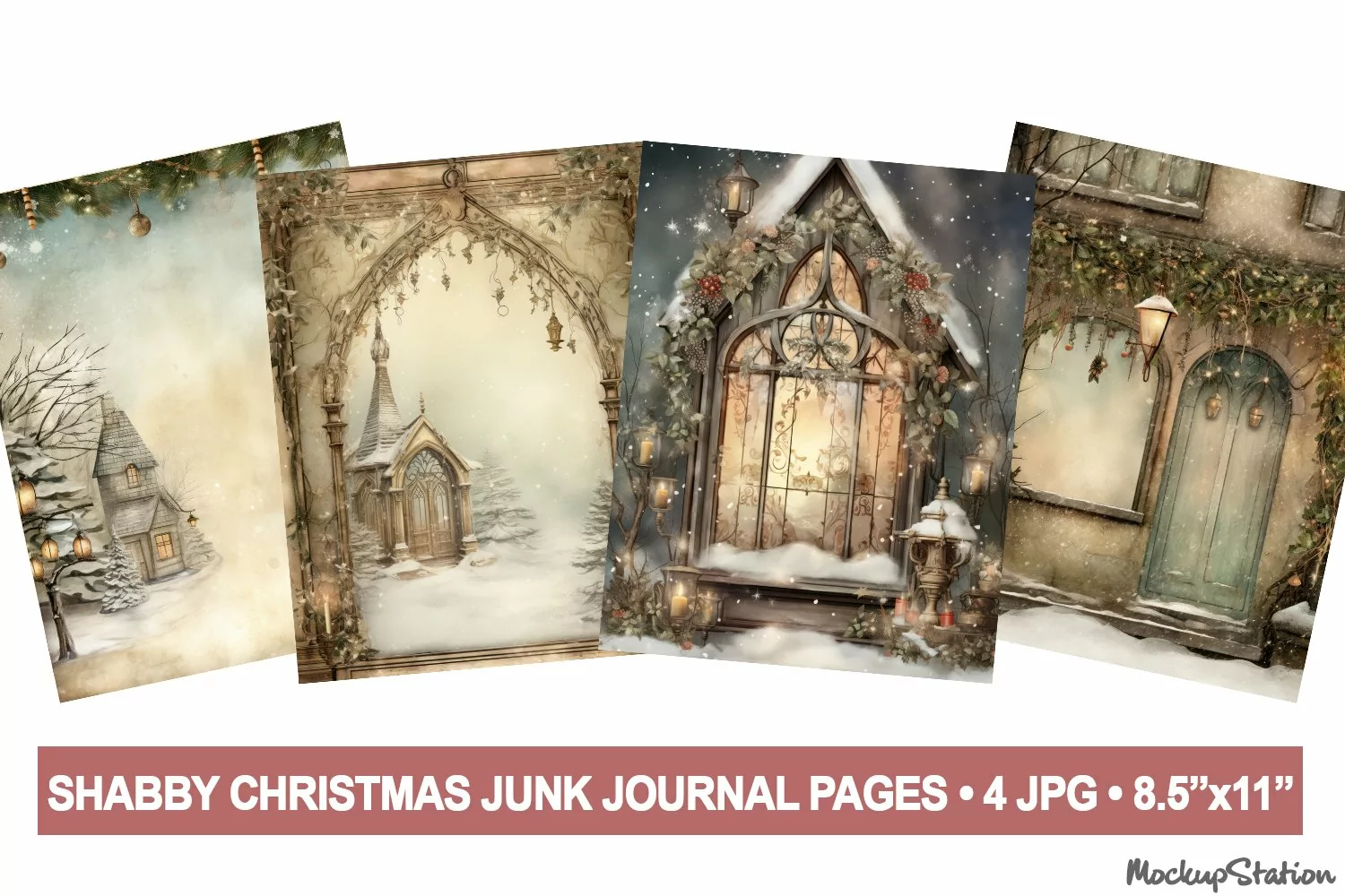 Christmas Cottagecore Junk Journal Pages | Shabby Winter JPG product image 1