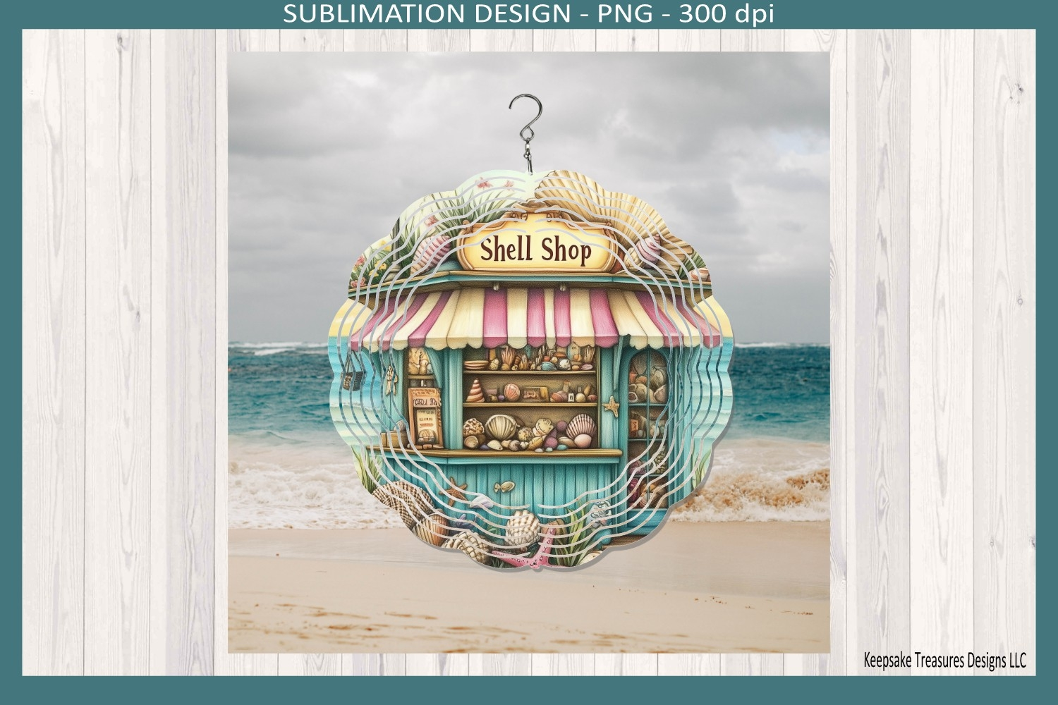 Shell Shop Wind Spinner PNG Coastal Summer Sublimation Decor product image 1
