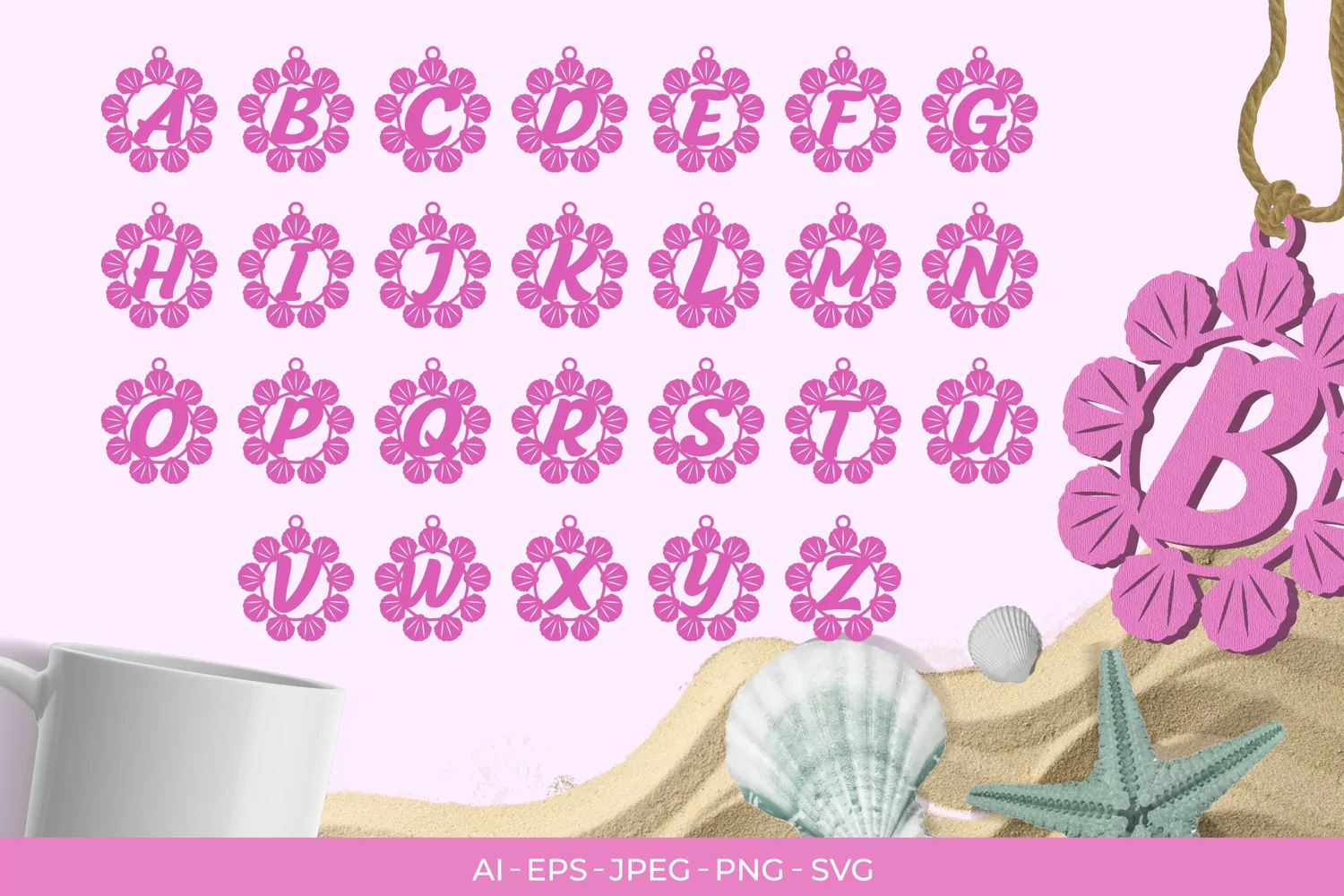 Cute Little Seashells on Circle Shape Alphabet Monogram Set product image 1