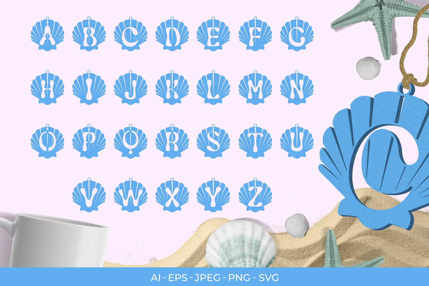 Alphabet on Scallop Seashell, A to Z Monogram Set product image 1