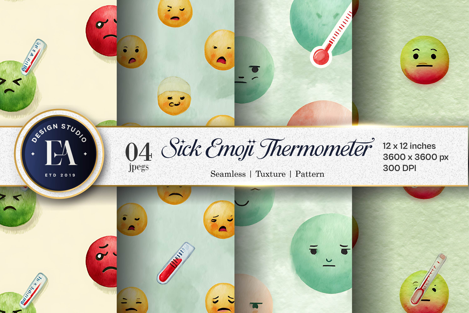 Watercolor Thermometer Emoji Seamless Digital Paper product image 1