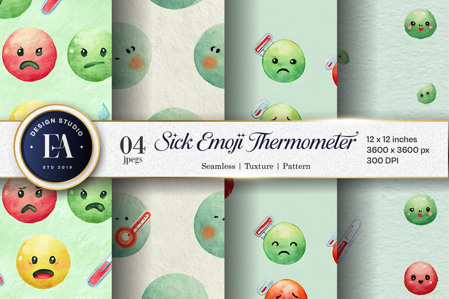Watercolor Thermometer Emoji Seamless Digital Paper product image 1