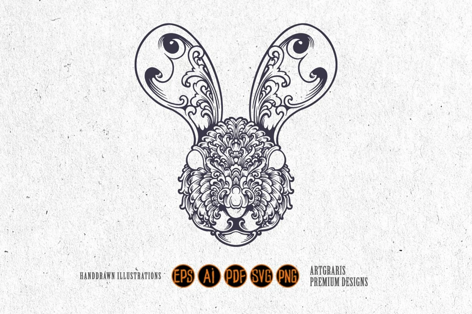 Silhouette floral head bunny vintage ornament svg product image 1