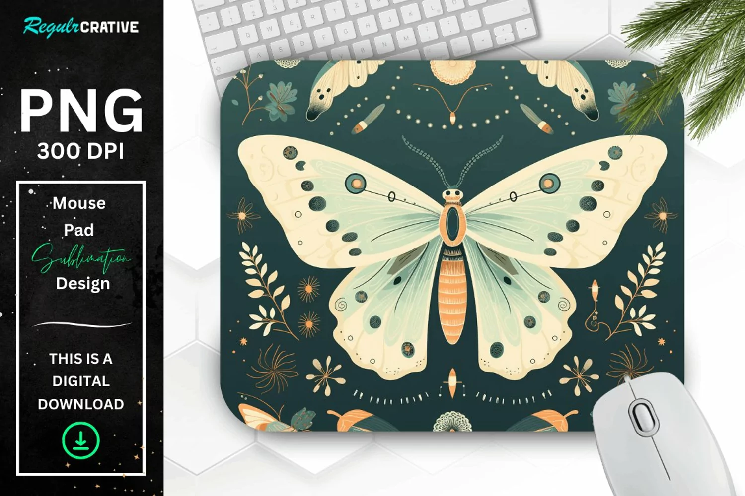 Simple Vintage Mystical Moth Mouse Pad product image 1