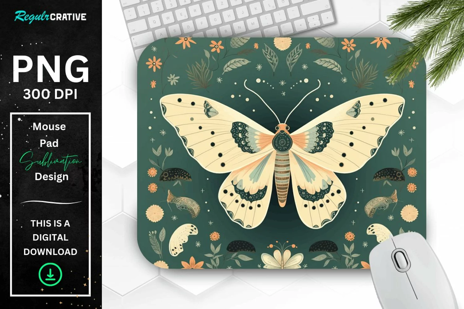 Simple Vintage Mystical Moth Mouse Pad product image 1