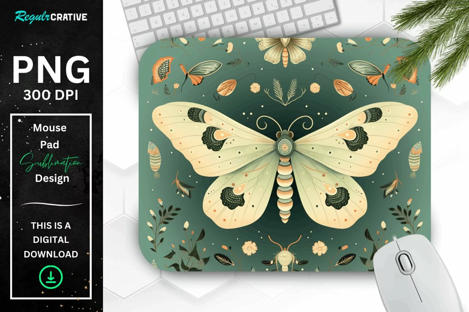 Simple Vintage Mystical Moth Mouse Pad product image 1
