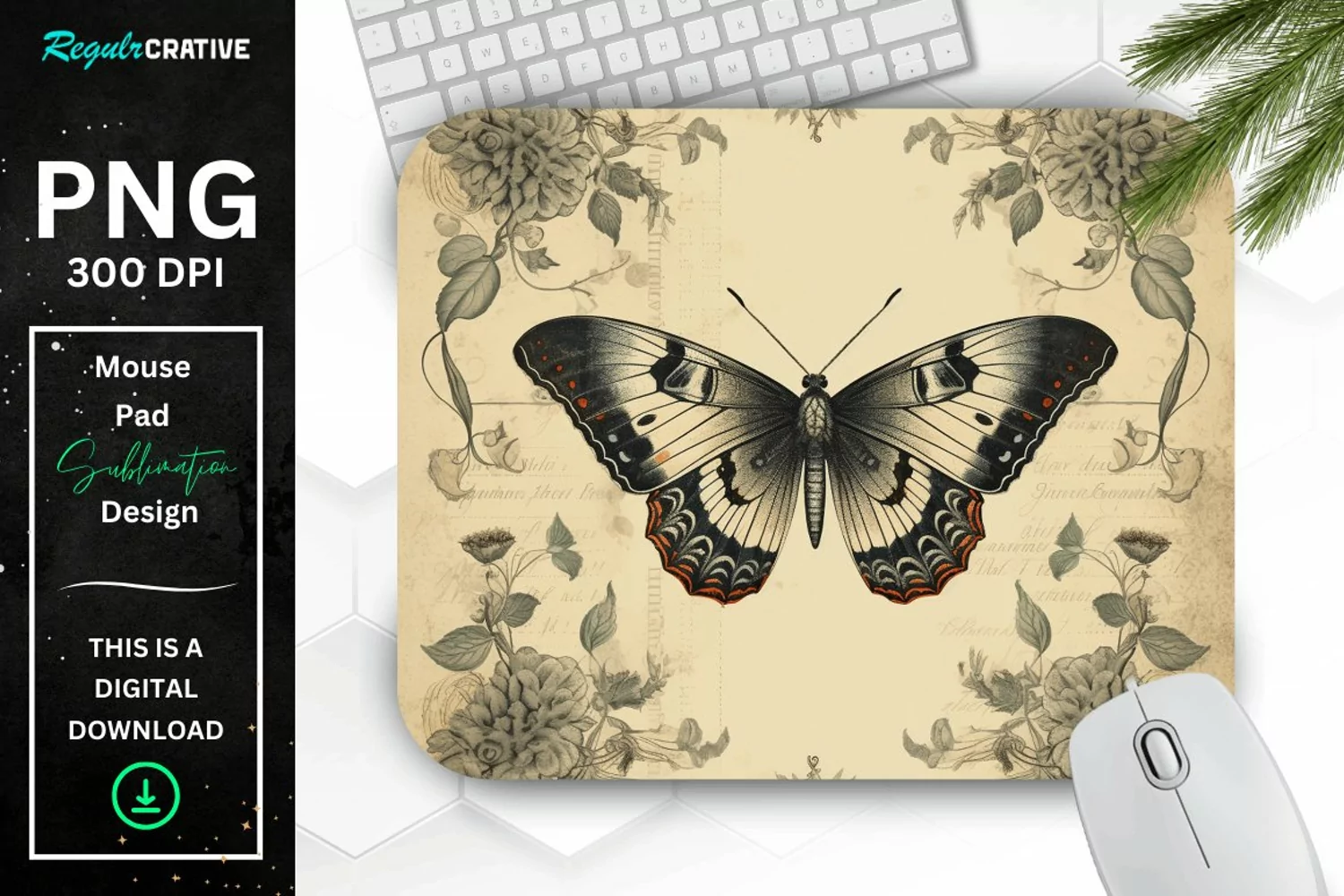 Simple Vintage Mystical Moth Mouse Pad product image 1