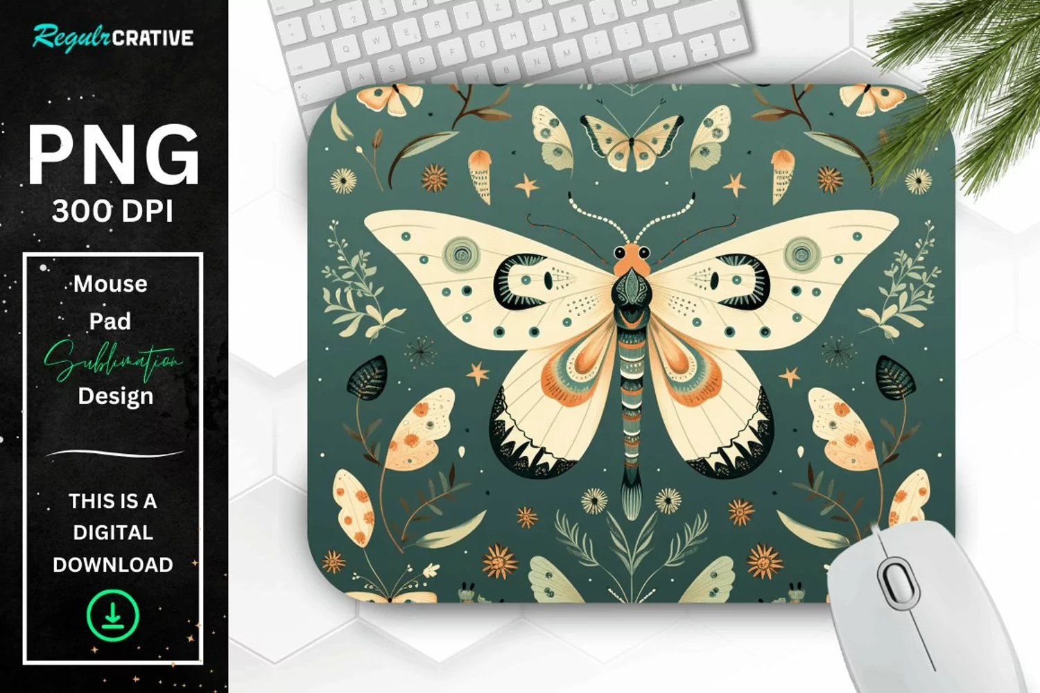 Simple Vintage Mystical Moth Mouse Pad product image 1