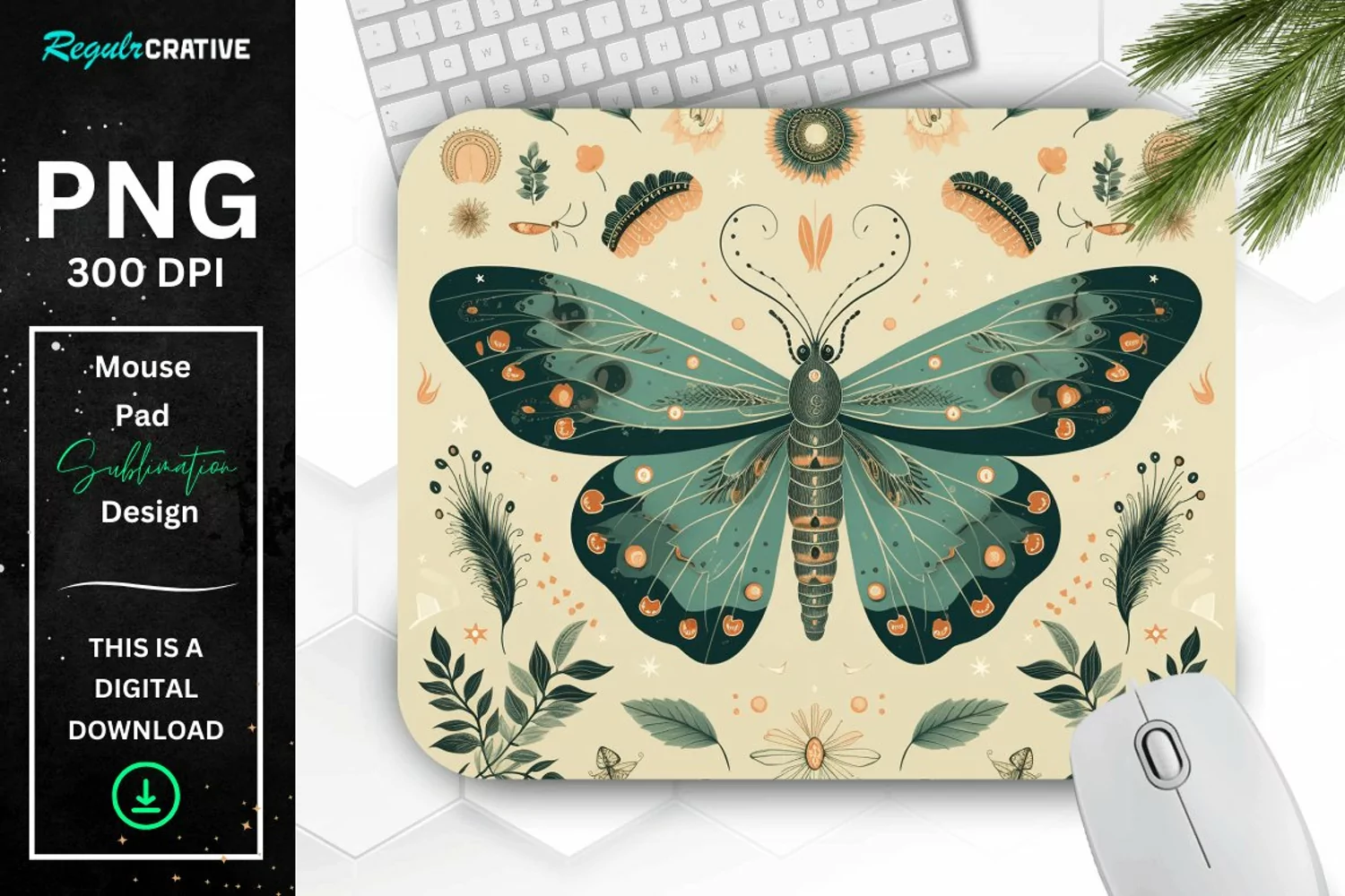 Simple Vintage Mystical Moth Mouse Pad product image 1