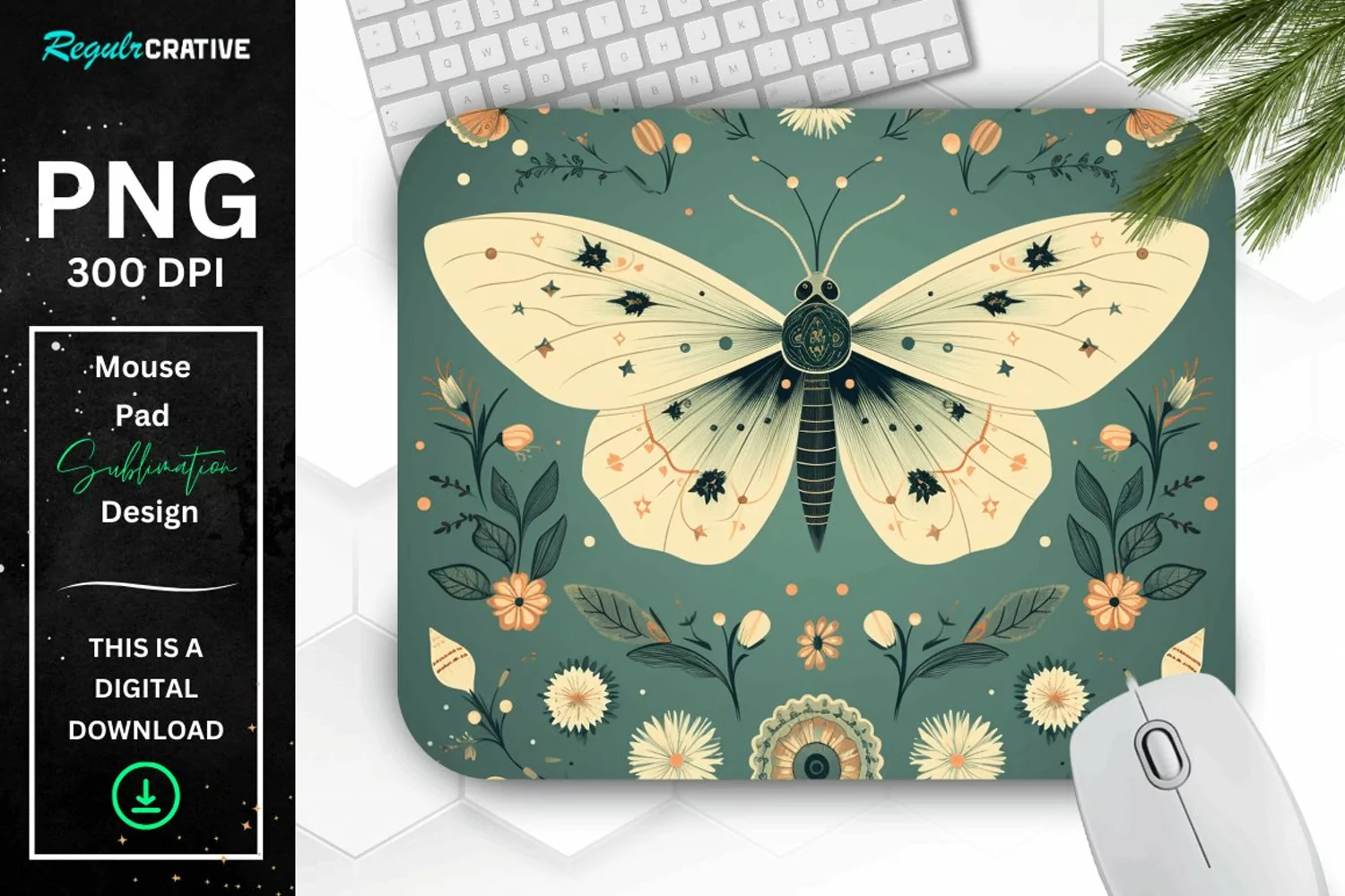 Simple Vintage Mystical Moth Mouse Pad product image 1